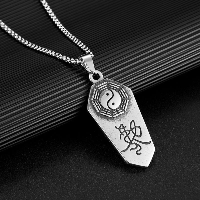 Rockyu ネックレス メンズ チタン 八卦メダル ペンダント 18K ゴールド刻印風 ニューヨークスタイル