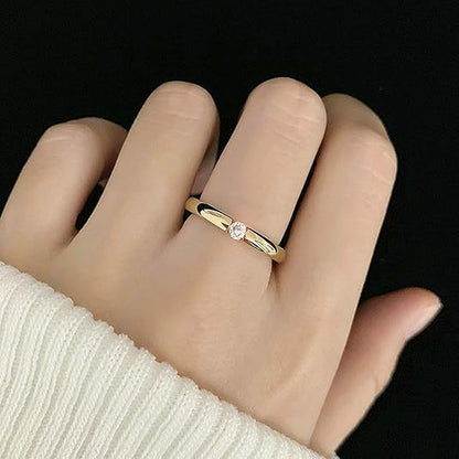 Rockyu レディースリング ダイヤモンド風ストーン付き ステンレス製 ピンクゴールド＆ブラックカラー