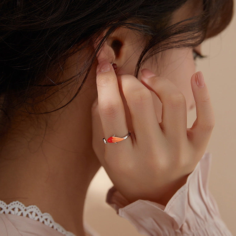 Rockyu 錦鯉モチーフリング 幸運を呼ぶ開口デザイン S925シルバー指輪