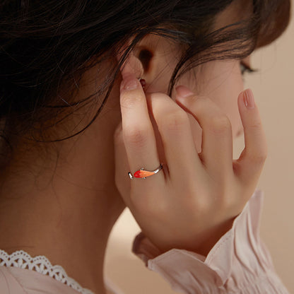 Rockyu 錦鯉モチーフリング 幸運を呼ぶ開口デザイン S925シルバー指輪