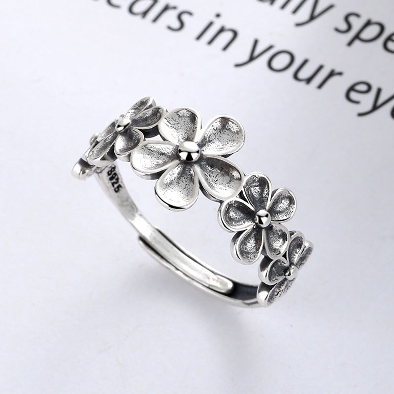 Rockyu 菊花モチーフリング レディース シルバー925 ヴィンテージ調 フリーサイズ