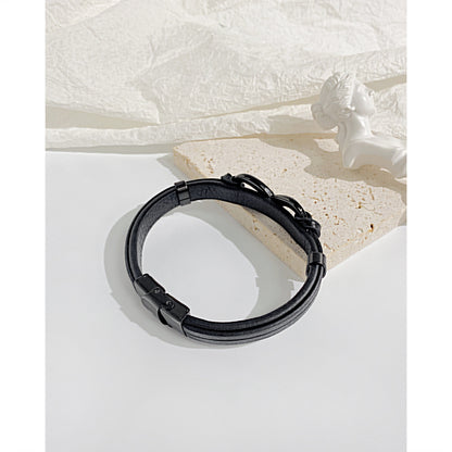 Rockyu ブレスレット メンズ レザー 無限大 ステンレス 繊維合成革 バングル