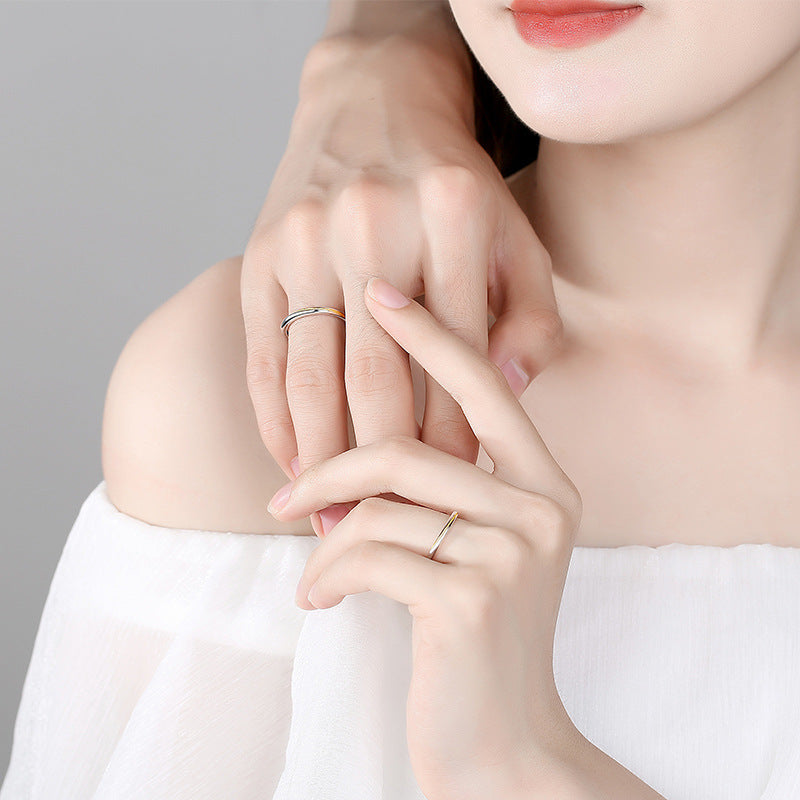 Rockyu ペアリング 2個セット S925 純銀製 指輪｜フリーサイズ 調整可能 ゴールド×シルバー