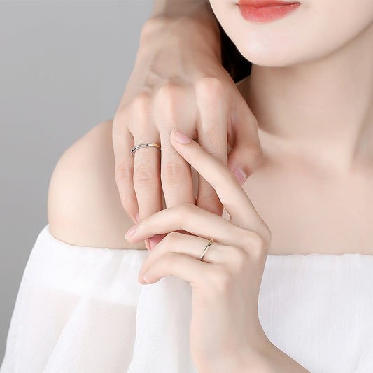Rockyu ペアリング 2個セット S925 純銀製 指輪｜フリーサイズ 調整可能 ゴールド×シルバー