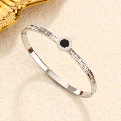 Rockyu バングル レディース ゴールド ステンレス ローマ数字 ラインストーン ジュエリー