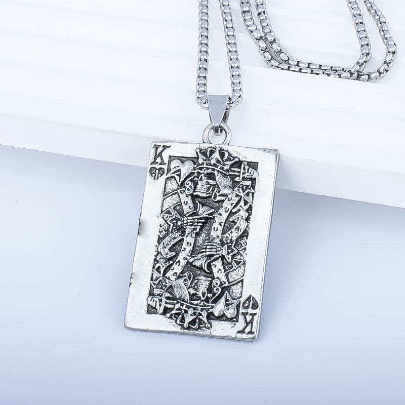Rockyu トランプモチーフネックレス メンズ ステンレス製 ペンダント チェーン付