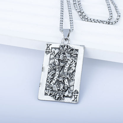 Rockyu トランプモチーフネックレス メンズ ステンレス製 ペンダント チェーン付