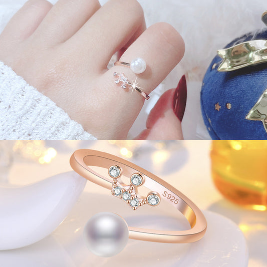 Rockyu レディース フリーサイズ指輪 王冠パールリング 上品デザイン