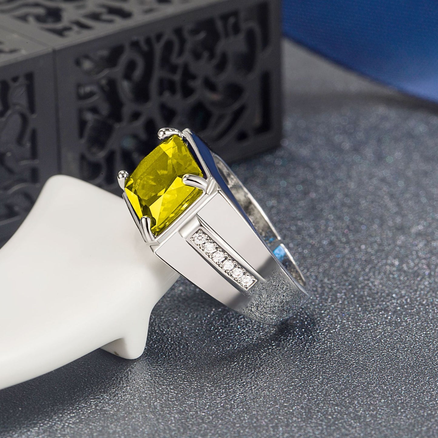 Rockyu メンズ 印台リング シルバー＆ブラック 瑪瑙×ジルコニア フリーサイズ ステンレス製 金属アレルギー対応