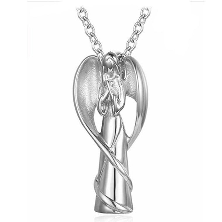 Rockyu メモリアルネックレス エンジェルデザイン レディース メンズ シルバー 羽根付き 天使ペンダント 遺骨入れ