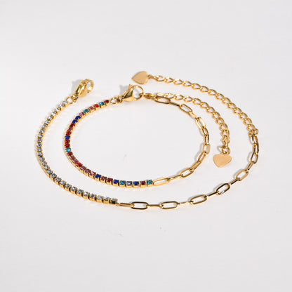 ブレスレット レディース ブランド ゴールド 小方形 正方形 ジルコニアチェーンブレスレット 心形ペンダント ステンレス 金属アレルギー対応 細い おしゃれ 恋人の日 誕生日 プレゼント