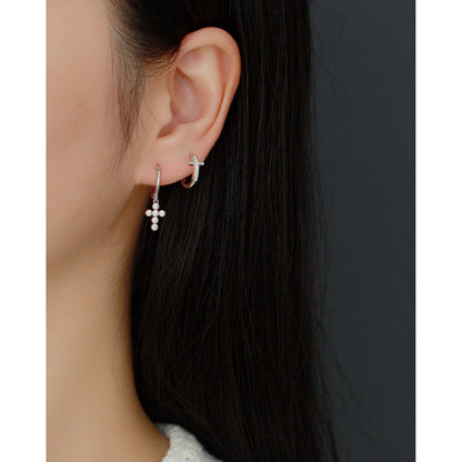 Rockyu ピアス レディース フープ クロス 十字架 ジルコニア 揺れる 上品 ジュエリー