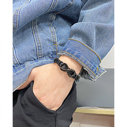 Rockyu ブレスレット メンズ レザー 無限大 ステンレス 繊維合成革 バングル