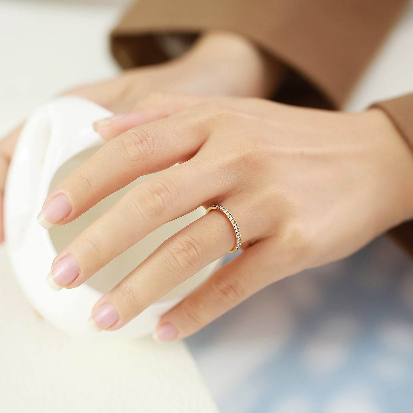 Rockyu エタニティリング レディース ステンレス ジルコニア シンプルデザイン