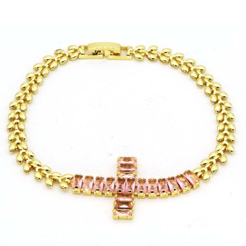 Rockyu レディース ブレスレット ゴールド クロスデザイン ジルコニア 金属アレルギー対応 記念日 プレゼント