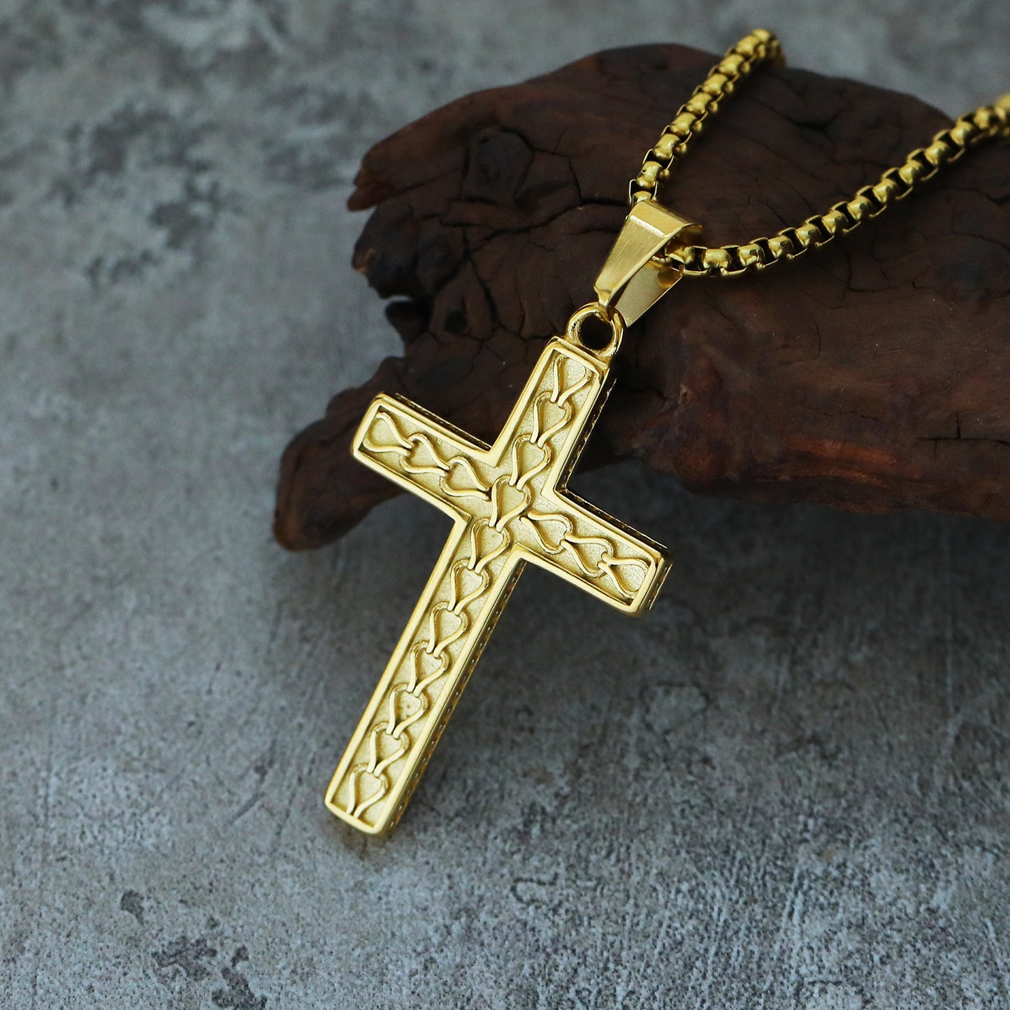 Rockyu ステンレス ヴィンテージクロス メンズネックレス ペンダント
