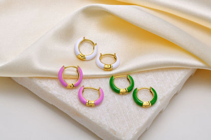 Rockyu レディース フープピアス 3色セット｜14.4mm 小さめ カラーエナメル フープ｜金属アレルギー対応 ステンレス製 18金コーティング