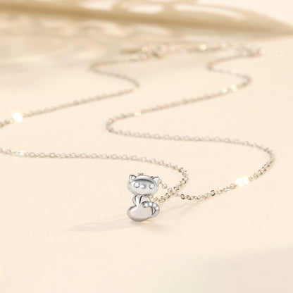 Rockyu ネックレス レディース 猫 シルバー925 ジルコニア ペンダント 純銀 鎖骨チェーン