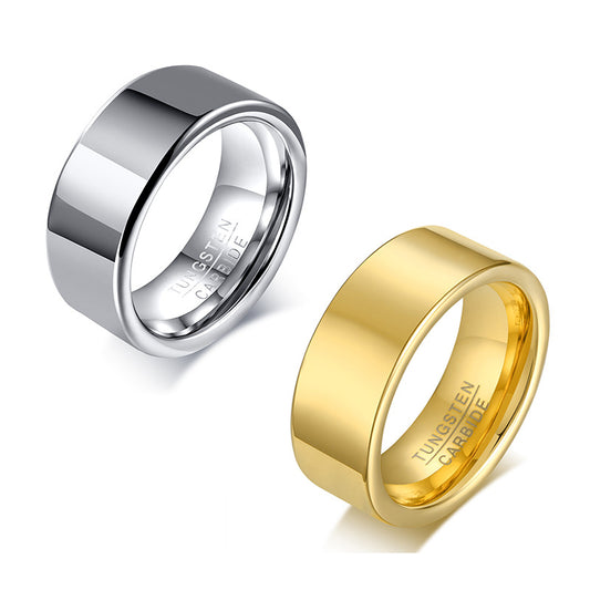 Rockyu 指輪 メンズ レディース タングステン 平打ち ゴールド シルバー 鏡面仕上げ 幅8mm