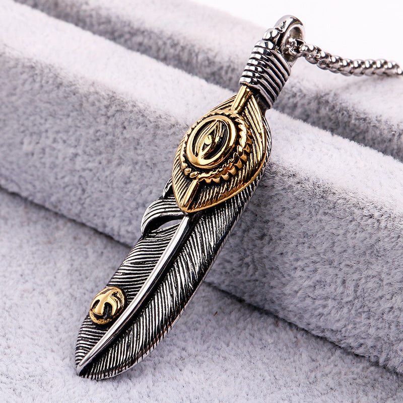 Rockyu ネックレス メンズ 羽根モチーフ ペンダント ステンレス製 ミラー仕上げ 金属アレルギー対応