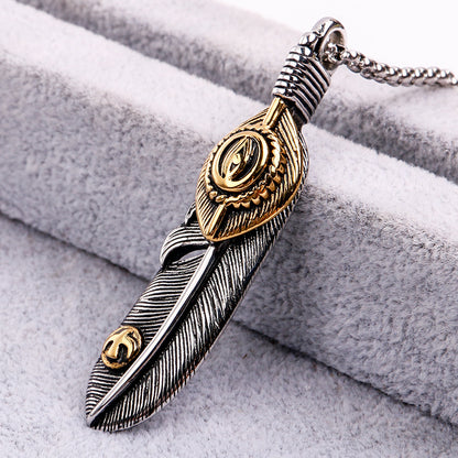 Rockyu ネックレス メンズ 羽根モチーフ ペンダント ステンレス製 ミラー仕上げ 金属アレルギー対応