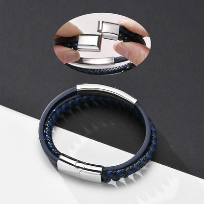 Rockyu ブレスレット メンズ レディース レザー ブラック ステンレス 3連 編み込み ビーズ 腕輪