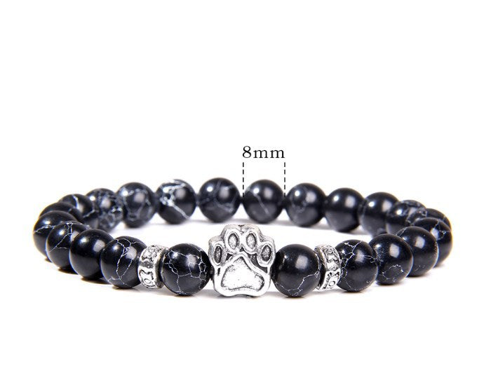 Rockyu ブレスレット メンズ レディース 数珠 ビーズ 天然石 瑪瑙 パワーストーン 犬猫足跡 開運アクセサリー