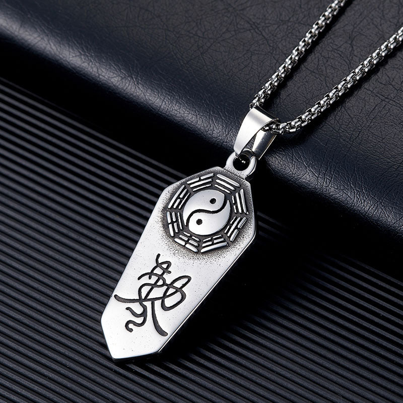 Rockyu ネックレス メンズ チタン 八卦メダル ペンダント 18K ゴールド刻印風 ニューヨークスタイル