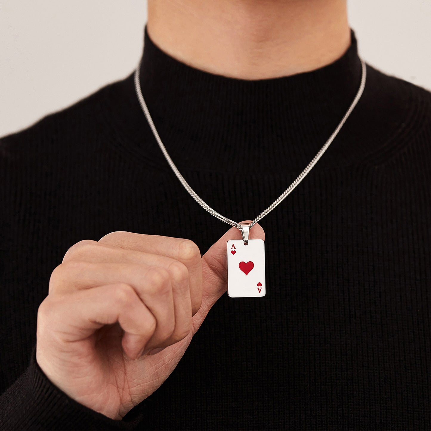 Rockyu ネックレス メンズ スペード＆ハート A トランプデザイン ステンレス製 ペア対応 ユニセックス