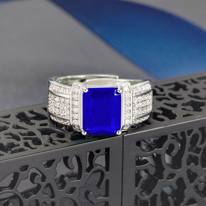 Rockyu 指輪 メンズ 大粒ジルコニア 印台リング 幅広 フリーサイズ 誕生日 記念日 ギフト 銅製