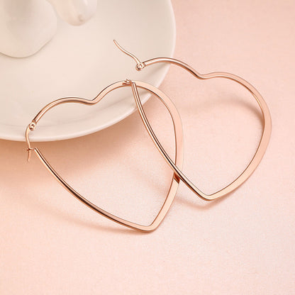 Rockyu オープンハート フープピアス 大ぶり レディース アレルギー対応 18Kコーティング シンプル おしゃれ