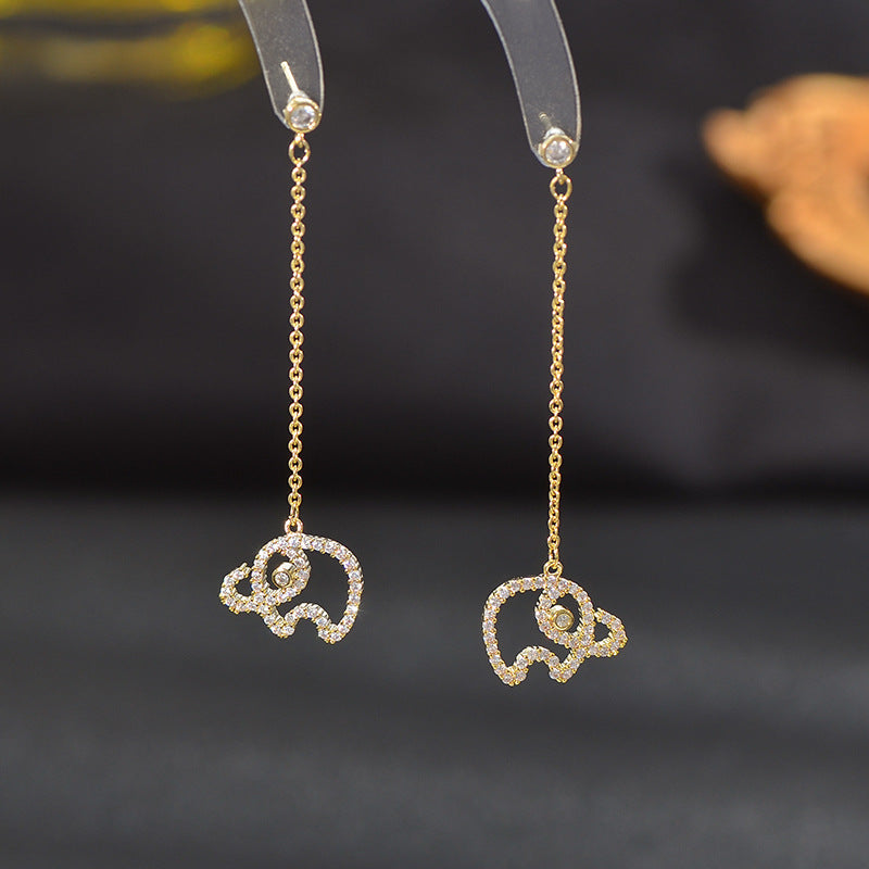 Rockyu ピアス レディース 人気 揺れる 大人可愛い 象モチーフ ロングチェーンピアス ジルコニア シルバー925 アレルギー対応