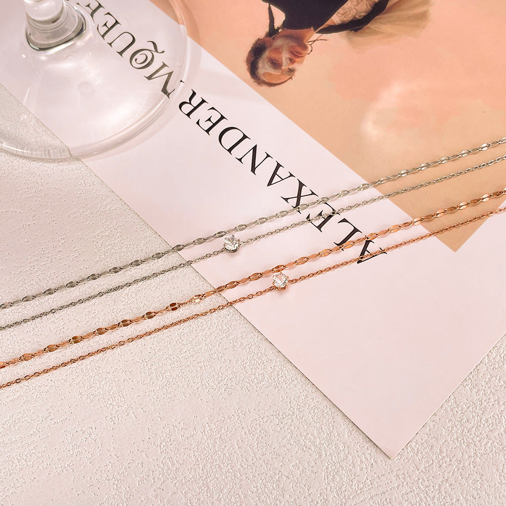 Rockyu アンクレット レディース ローズゴールド＆シルバー ダブルチェーン ジルコニア付き