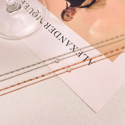 Rockyu アンクレット レディース ローズゴールド＆シルバー ダブルチェーン ジルコニア付き