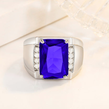 Rockyu メンズリング シルバー フリーサイズ 光沢仕上げ 一粒カラージルコニア