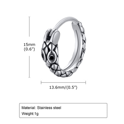 Rockyu ピアス メンズ ステンレス 蛇モチーフ フープ ブラックジルコニア シルバー 片耳用