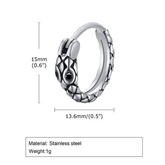 Rockyu ピアス メンズ ステンレス 蛇モチーフ フープ ブラックジルコニア シルバー 片耳用