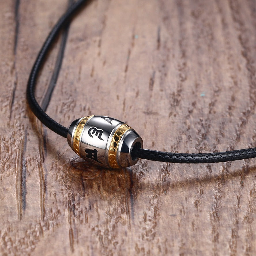 Rockyu タングステンネックレス メンズ シルバー ビーズペンダント 宗教モチーフ入り