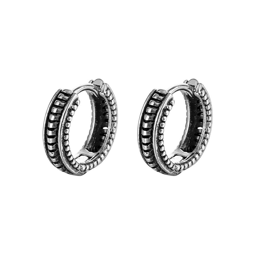 Rockyu ピアス メンズ レディース フープ シルバー 花紋柄 ステンレス製 アレルギー対応 中折れ式