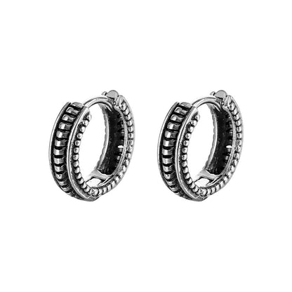 Rockyu ピアス メンズ レディース フープ シルバー 花紋柄 ステンレス製 アレルギー対応 中折れ式