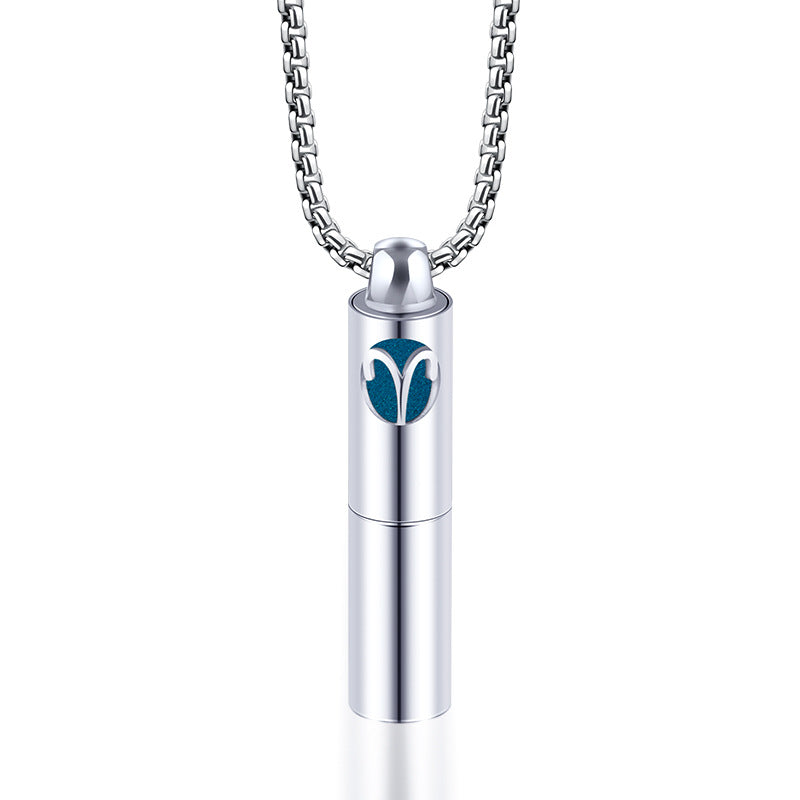 Rockyu 香水瓶ネックレス ステンレス製 12星座デザイン アロマ＆メモリアルペンダント 男女兼用