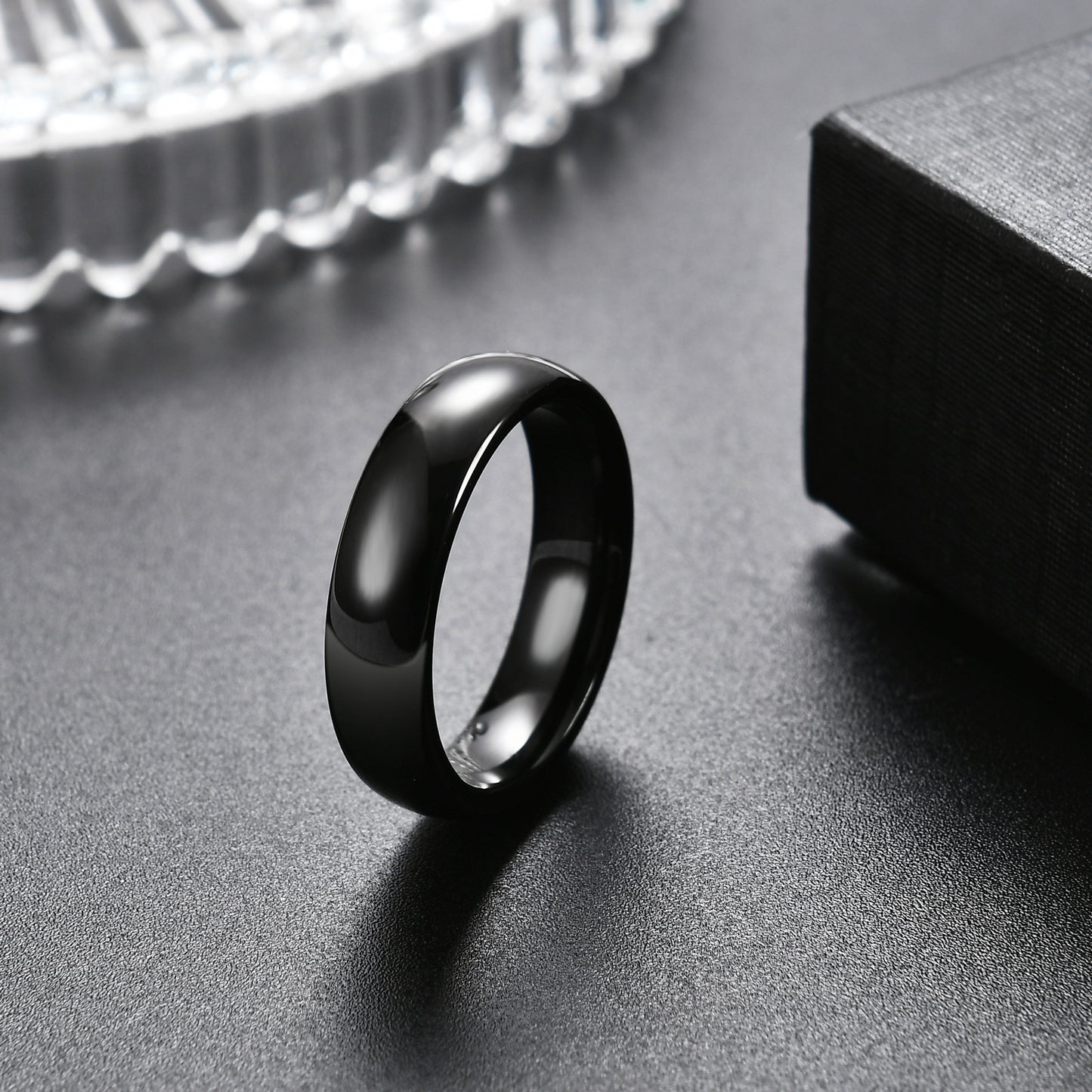 Rockyu タングステンリング ブラック メンズ レディース 4mm/6mm 甲丸 鏡面仕上げ シンプル 指輪