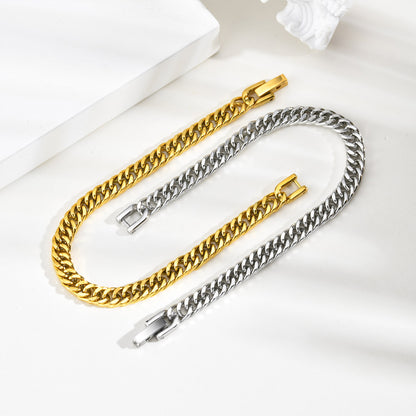 Rockyu レディース キューバンチェーンブレスレット｜ステンレス製 喜平チェーン 16.5cm｜ゴールド＆シルバー 金属アレルギー対応