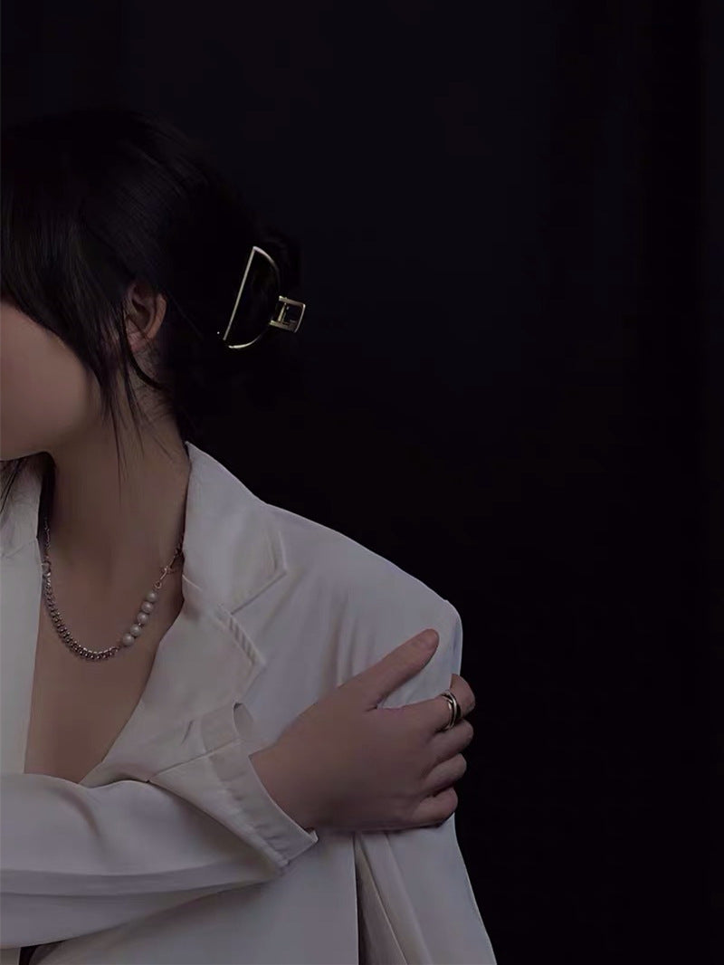 Rockyu ネックレス メンズ レディース シルバー 十字架 パールネックレス チェーン 長さ45cm+5cm チタン製 金属アレルギー対応 ヒップホップ ファッション アクセサリー