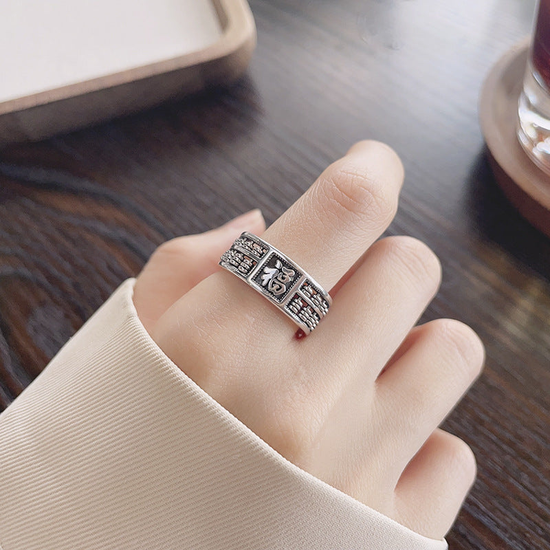 Rockyu 指輪 レディース メンズ 太め シルバー925 算盤モチーフリング フリーサイズ 金運アップ 民族風 お守り