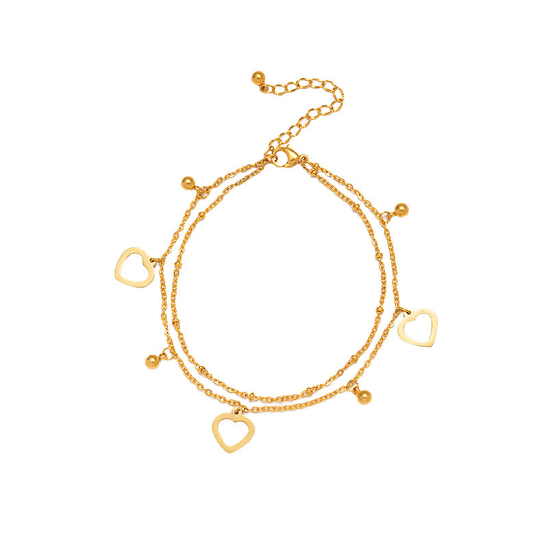 Rockyu アンクレット レディース ハート チャーム ピンクゴールド チタン製 18k メッキ おしゃれ 調節可