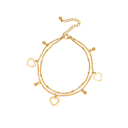 Rockyu アンクレット レディース ハート チャーム ピンクゴールド チタン製 18k メッキ おしゃれ 調節可