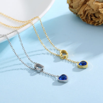 Rockyu ハートネックレス レディース シルバー ゴールド チタン Y字デザイン