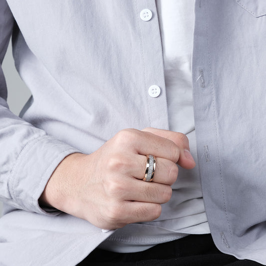 Rockyu タングステン 圧紋デザインリング メンズ レディース 指輪 ゴールド×シルバー 4mm 6mm 8mm 幅 金属アレルギー対応