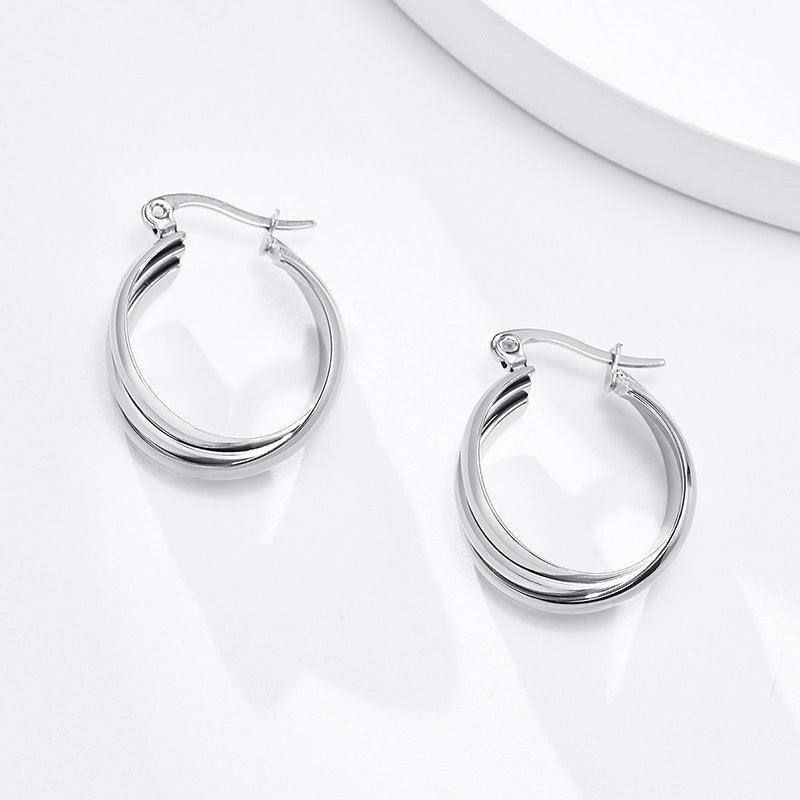 Rockyu レディースピアス 大ぶり三連クロス フープ ゴールド／シルバー チタン製 金属アレルギー対応